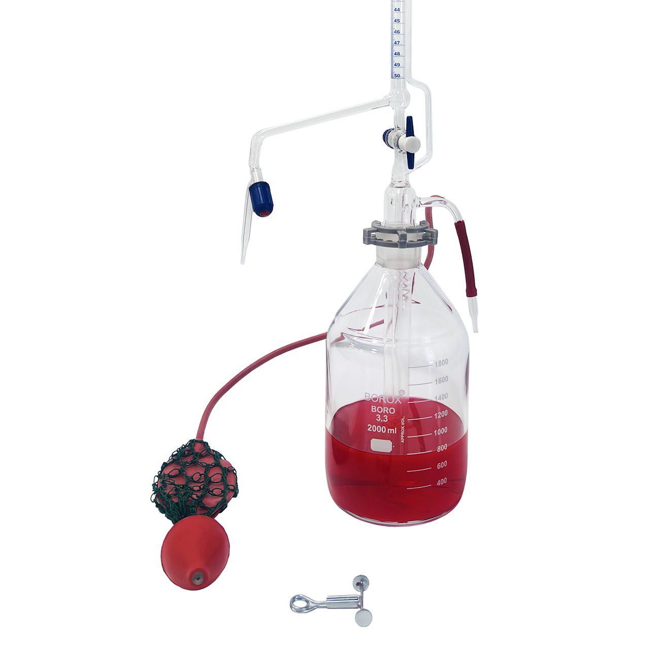 Borox Cam Otomatik Büret 50 ml 0.10 ml Teflon Musluk - Class A Sertifikalı - PTFE Ara Musluklu