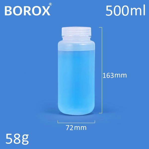 Borox Numune Şişesi 500ml - Vida Kapaklı - PP Şeffaf Plastik Şişe - Otoklav Şişe