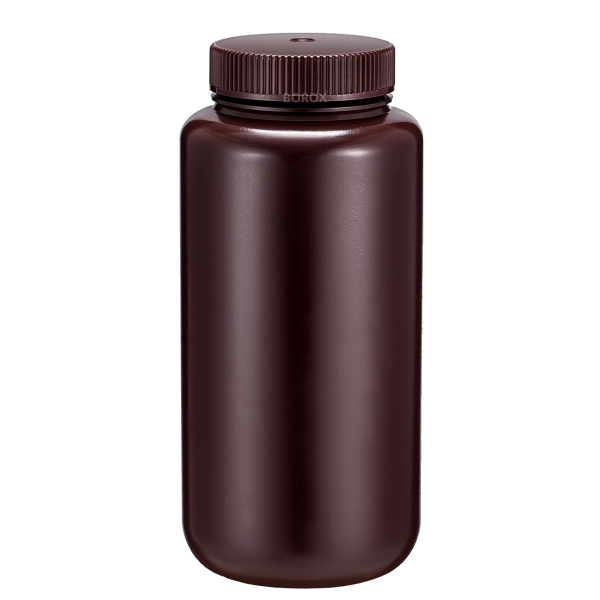 Borox Numune Şişesi 1000ml - Vida Kapaklı - HDPE Amber Şişe - Geniş Ağızlı Plastik Şişe