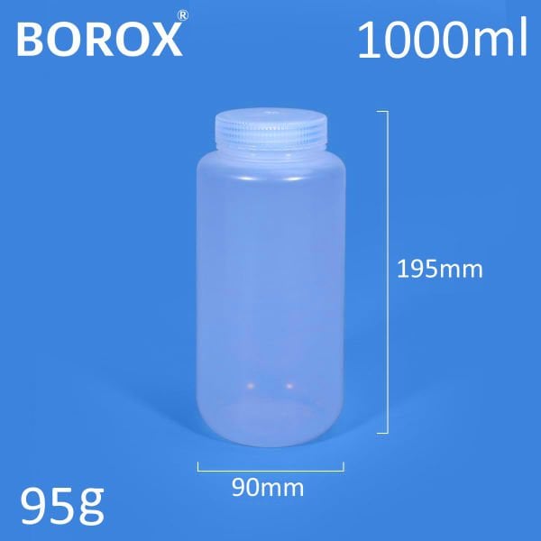 Borox Numune Şişesi 1000ml - Vida Kapaklı - HDPE Amber Şişe - Geniş Ağızlı Plastik Şişe