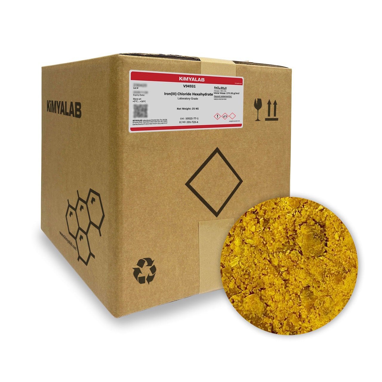 Kimyalab Demir III Klorür - Iron III Chloride Hexahydrate - 25 Kg-Koli Toptan