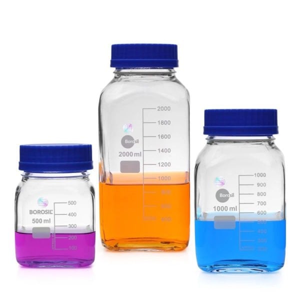 Borosil Kare Otoklav Cam Şişe Geniş Ağız 5L - Kapaklı Şişe