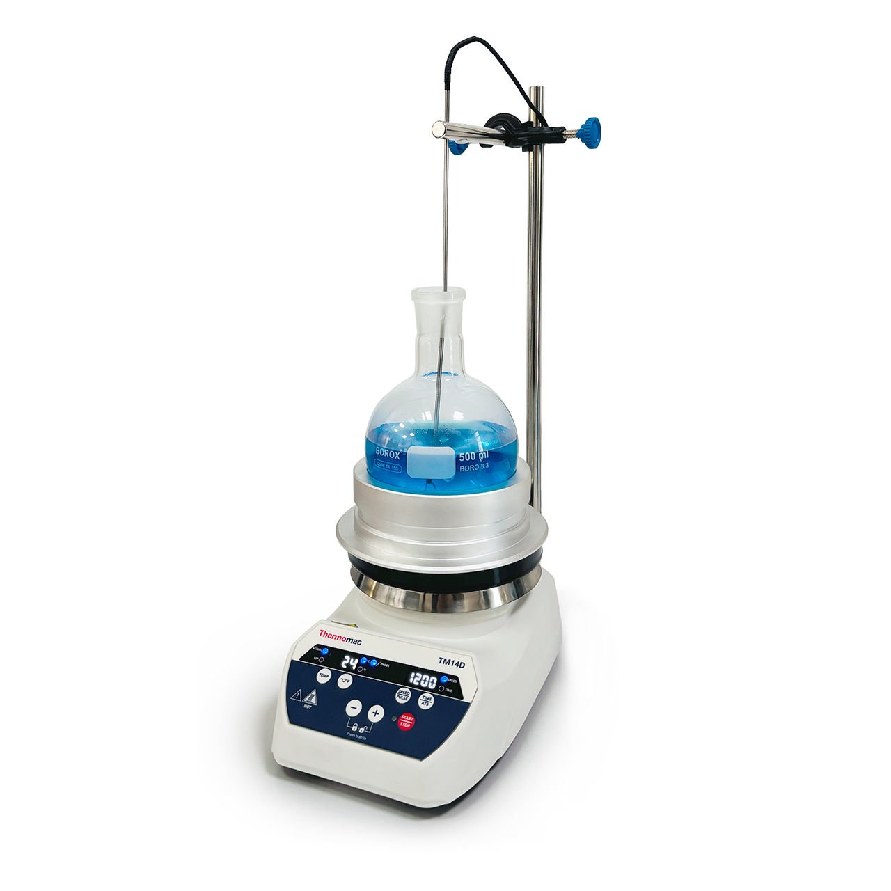 Thermomac TM14D Dijital Isıtıcılı Manyetik Karıştırıcı 10L - Digital Hot Plate Stirrer - 10 Litre Isıtıcı Tabla+500ml Dibi Yuvarlak Balon Blok Set