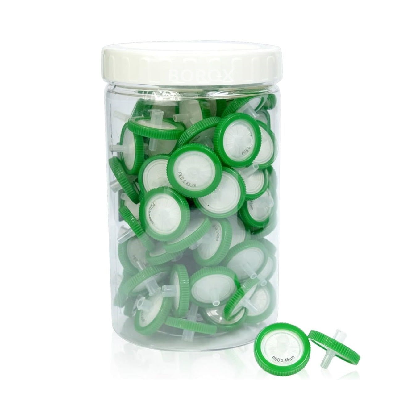 Borox Polietersülfon Şırınga Filtre - Non Steril 0.45µm - PES Syringe Filter - Yeşil - 100 Adet