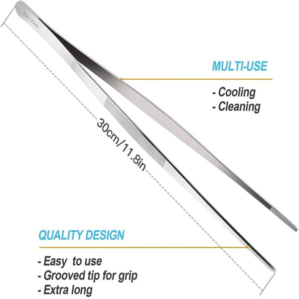 Borox Penset 30cm Paslanmaz Çelik - Aşçı Cımbızı Düz-Küt Uç