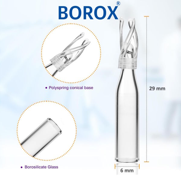 Borox Vial Insert 6x29mm 200µl - Konik Tabanlı - Polyspring Destekli Tasarım