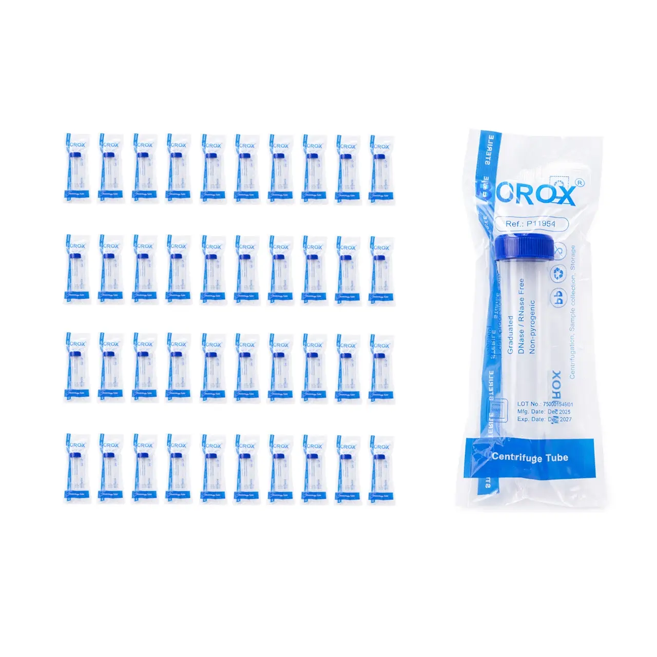Borox Falkon Tüpü 50 ml Steril - Dibi Konik Santrifüj Tüpü 40 Adet