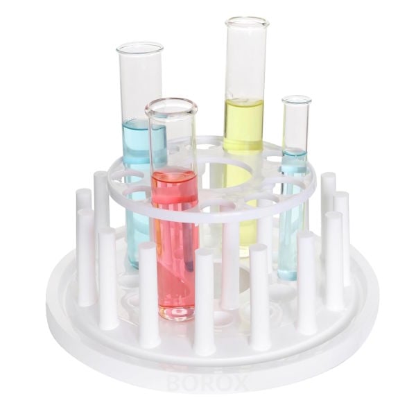 Borox Yuvarlak Deney Tüpü Standı - PP Tüplük 16 Kurutma Mandallı - 4x25mm ve 8x19mm Tüpler İçin