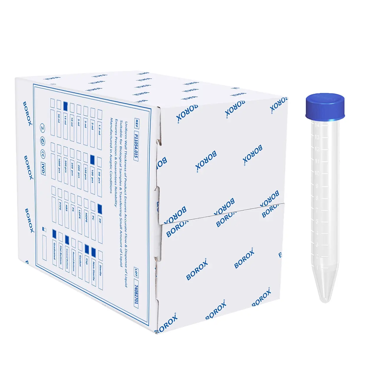 Falkon Tüpü 15 ml - Dibi Konik Santrifüj Test Tüpü 100 Adet