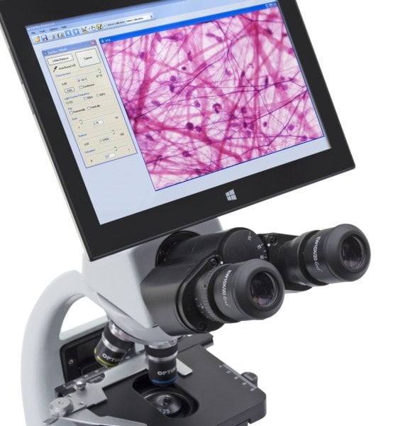 OPTIKA B-190TBPL+ Dijital Binoküler Araştırma ve Biyoloji Mikroskobu 1000x - 10.1'' Tablet PC ve 5.1MP Kameralı Ekranlı Mikroskop - X-OEF Kolay Fokus Özelliği