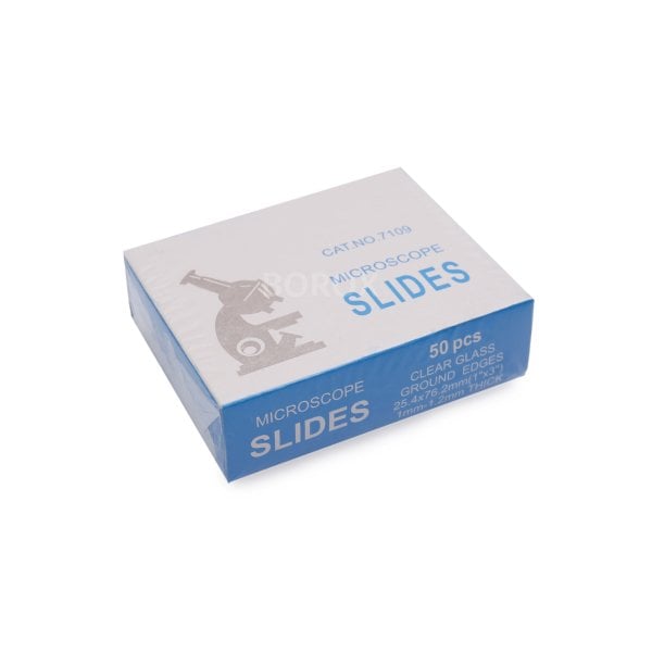 Borox Lam - Tek Yüzey 1/3 Mavi Rodajlı Mikroskop Lamı 50Adet