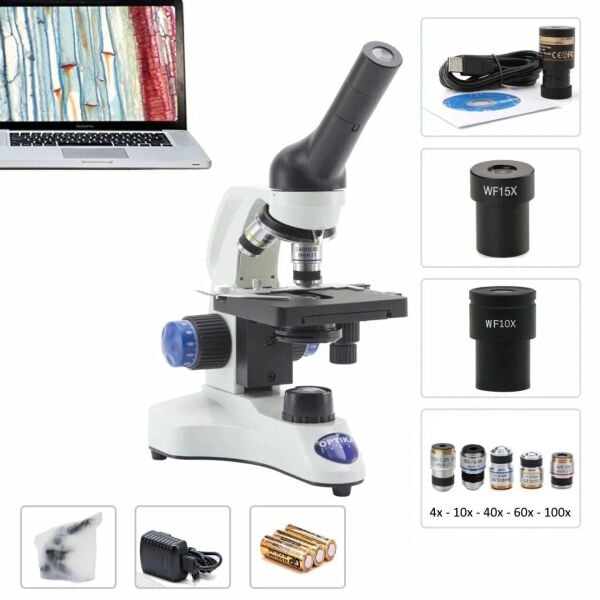 OPTIKA B-20CR LED Dijital Monoküler Mikroskop 1500x - Öğrenci Mikroskobu 4-10-40-60-100x Objektif