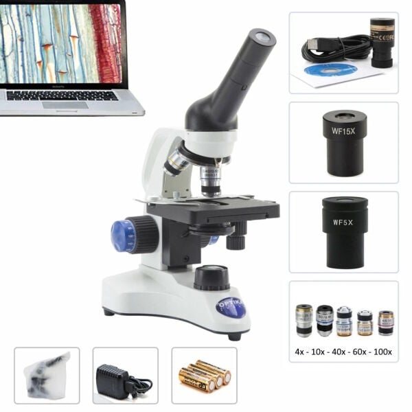 OPTIKA B-20CR LED Dijital Monoküler Mikroskop 1500x - Öğrenci Mikroskobu 4-10-40-60-100x Objektif