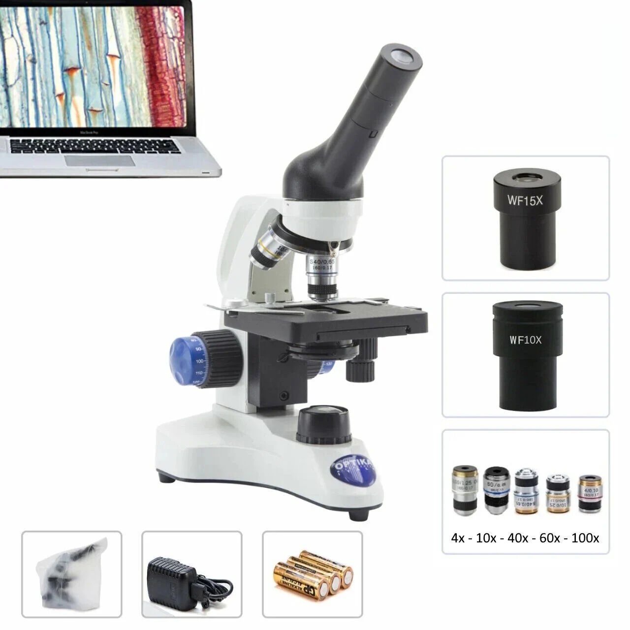 OPTIKA B-20CR LED Monoküler Mikroskop 1500x - Öğrenci Mikroskobu 4-10-40-60-100x Objektif