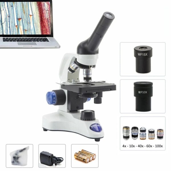 OPTIKA B-20CR LED Monoküler Mikroskop 1500x - Öğrenci Mikroskobu 4-10-40-60-100x Objektif