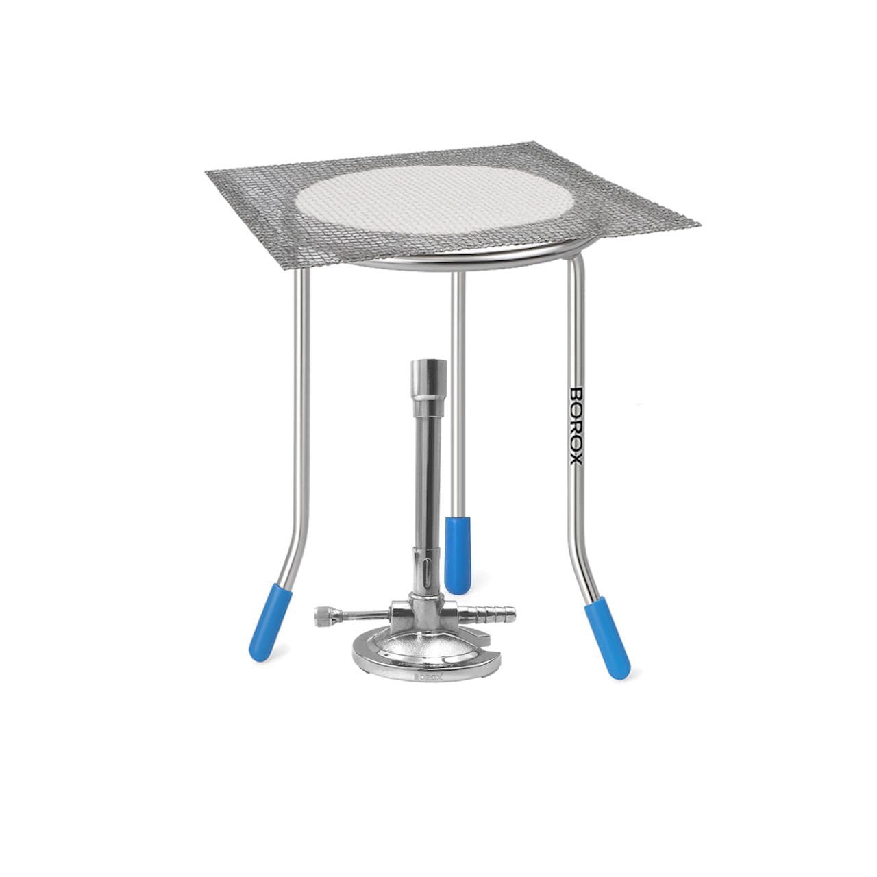 Borox Paslanmaz Çelik Sac Ayak + Bunzen beki + Amyant Tel 14x14 cm - 3lü Set