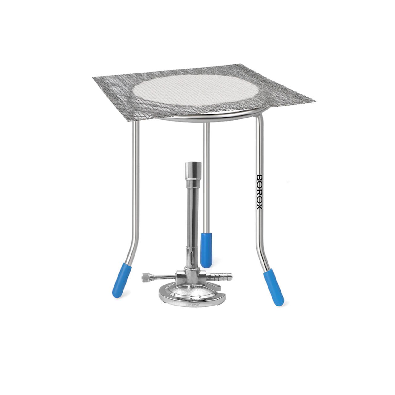 Borox Paslanmaz Çelik Sac Ayak + Bunzen beki + Amyant Tel 14x14 cm - 3lü Set