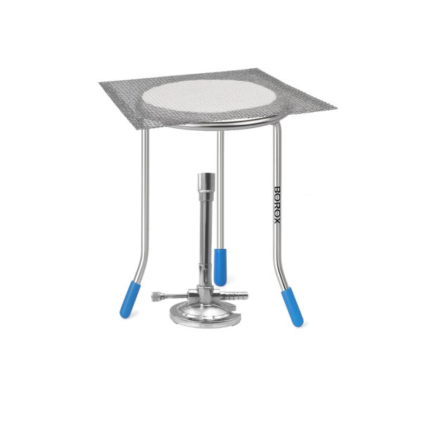 Borox Paslanmaz Çelik Sac Ayak + Bunzen beki + Amyant Tel 14x14 cm - 3lü Set