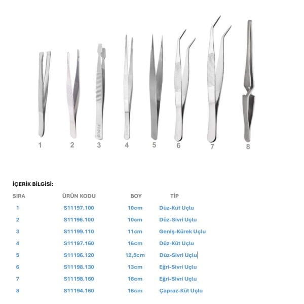 Borox Penset Seti Paslanmaz Çelik - Dişli Cımbız 8 Adet-Set