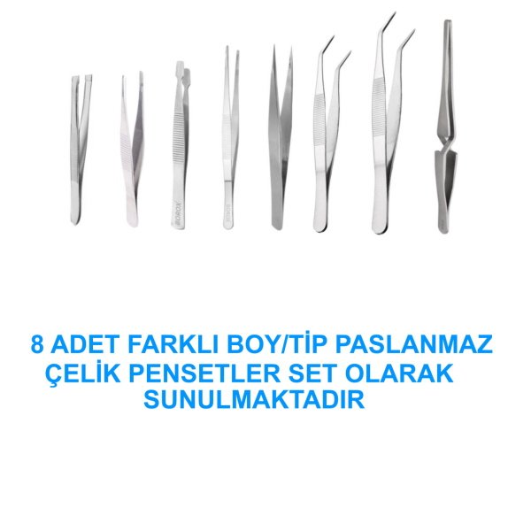 Borox Penset Seti Paslanmaz Çelik - Dişli Cımbız 8 Adet-Set