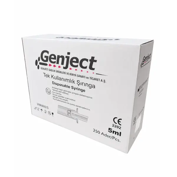 Enjektör Steril 5cc - Şırınga 5ml - 3 Parça - 250 Adet/paket