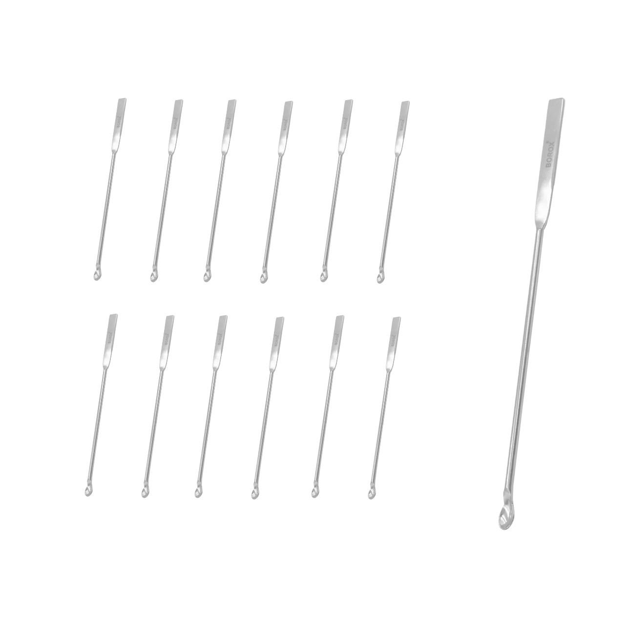 Borox Metal Spatül Mikro Kaşıklı 15 cm - Paslanmaz Çelik Spatula - 12 Adet Toptan