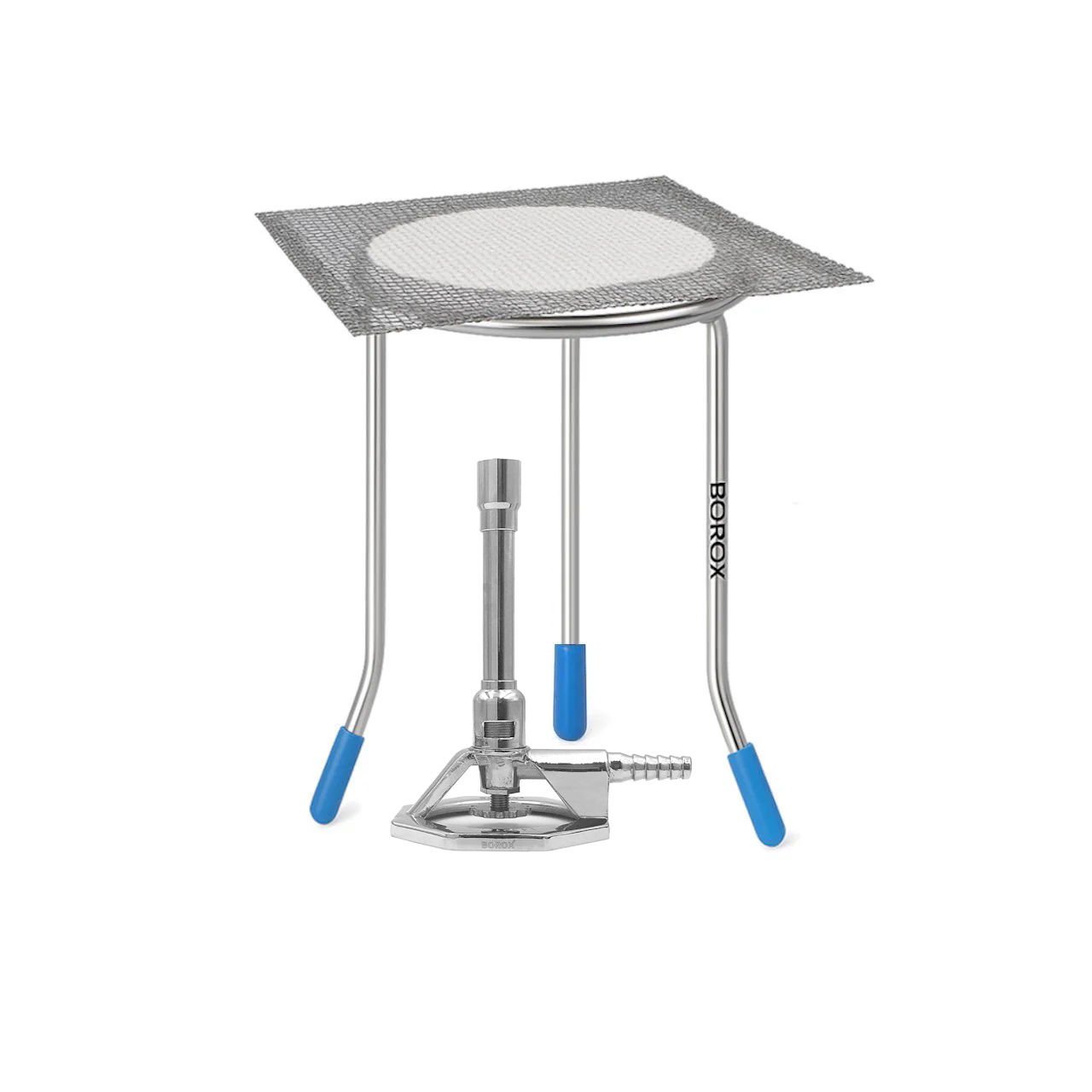 Borox Paslanmaz Çelik Sac Ayak + Bunzen beki + Amyant Tel 16x16 cm - 3lü Set