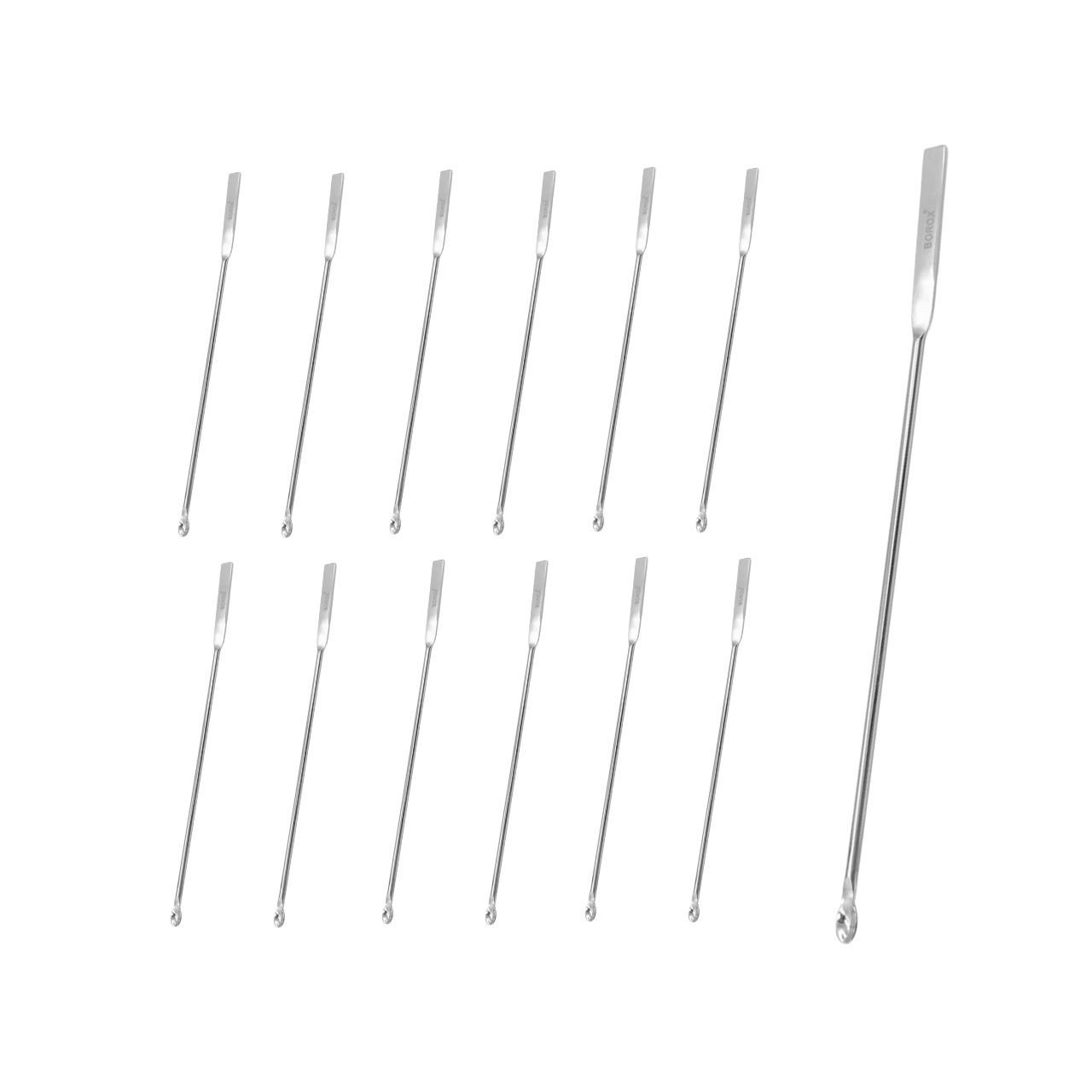 Borox Metal Spatül Mikro Kaşıklı 18 cm - Paslanmaz Çelik Spatula - 12 Adet Toptan