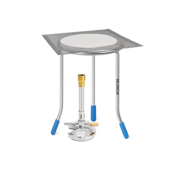 Borox Paslanmaz Çelik Sac Ayak + Bunzen beki + Amyant Tel 14x14 cm - 3lü Set