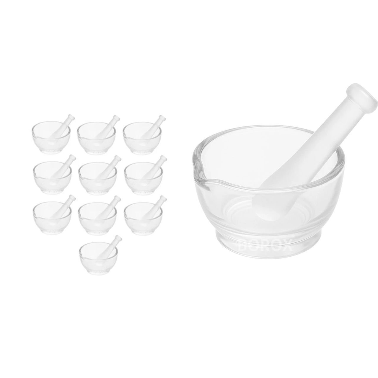 Borox Cam Havan Tokmaklı 90 mm - Havan ve Eli - 10 set-paket