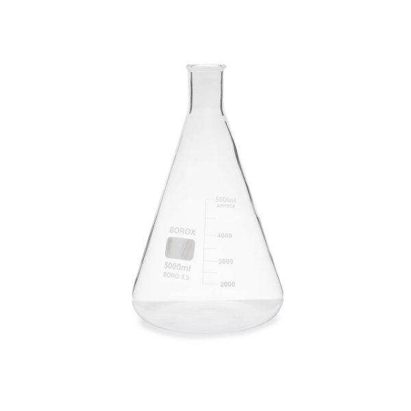 Borox Cam Erlen 5000ml - Dereceli Erlenmeyer Flask Dar Boyun 5L 4 Adet Toptan