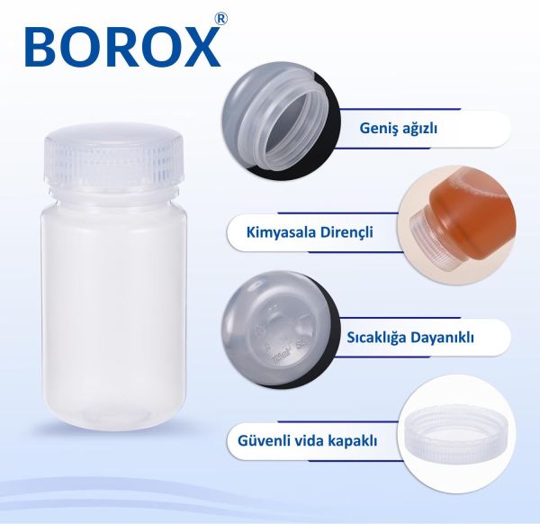 Borox Numune Şişesi 500ml - Vida Kapaklı - PP Şeffaf Plastik Şişe - Otoklav Şişe - 12 Adet Toptan