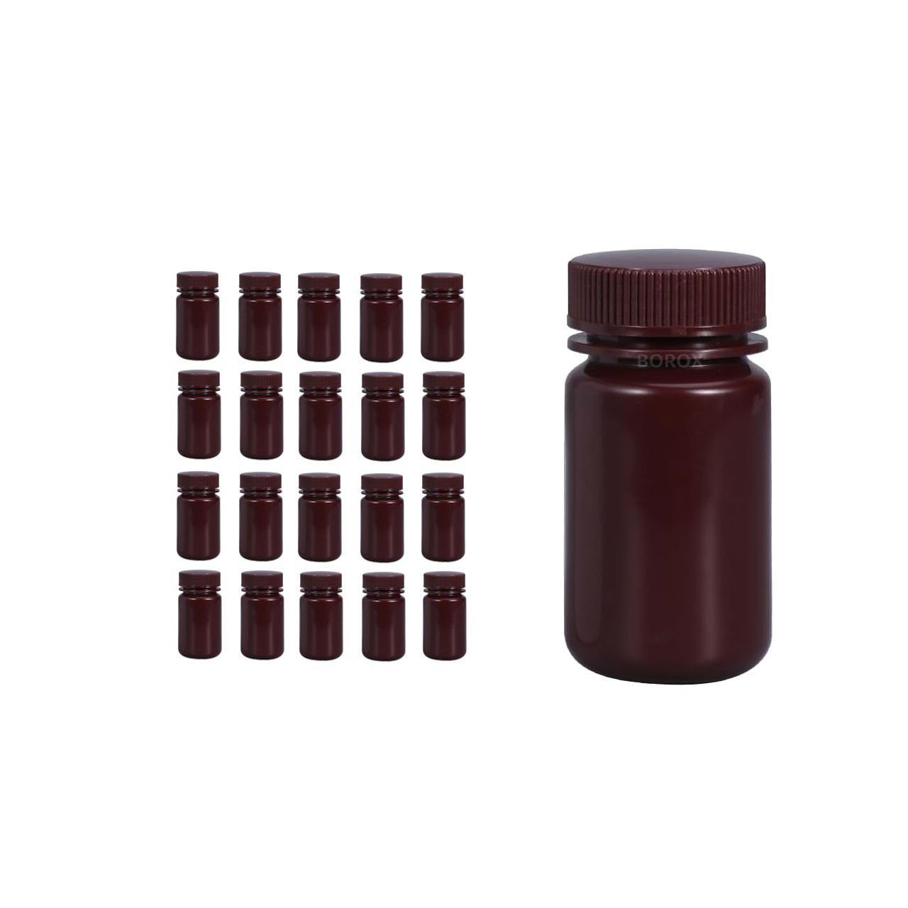 Borox Numune Şişesi 125ml - Vida Kapaklı - HDPE Amber Şişe - Geniş Ağızlı Plastik Şişe - 20 Adet Toptan