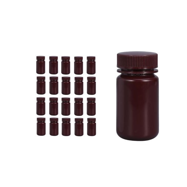 Borox Numune Şişesi 125ml - Vida Kapaklı - HDPE Amber Şişe - Geniş Ağızlı Plastik Şişe - 20 Adet Toptan