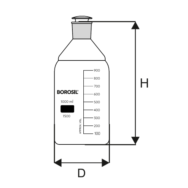Borosil Cam Miyar Şişe 1000 ml - Cam Tıpalı Şişe 1 Litre