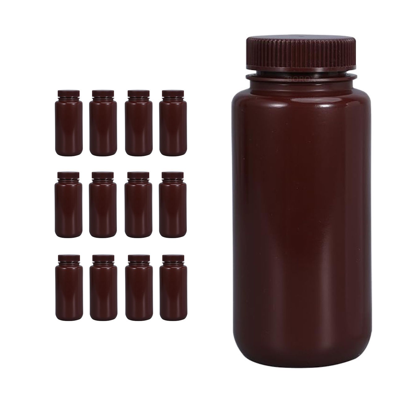 Borox Numune Şişesi 500ml - Vida Kapaklı - HDPE Amber Şişe - Geniş Ağızlı Plastik Şişe - 12 Adet Toptan