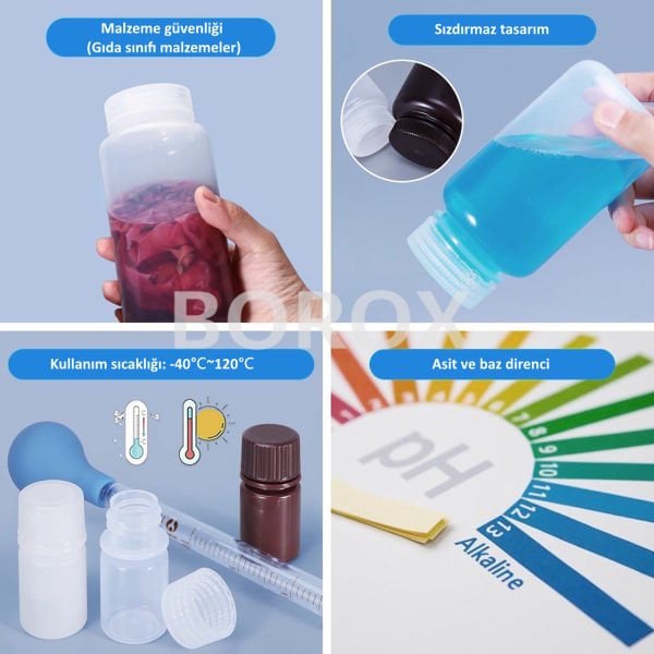 Borox Numune Şişesi 500ml - Vida Kapaklı - HDPE Amber Şişe - Geniş Ağızlı Plastik Şişe - 12 Adet Toptan