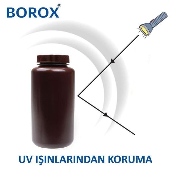 Borox Numune Şişesi 1000ml - Vida Kapaklı - HDPE Amber Şişe - Geniş Ağızlı Plastik Şişe - 12 Adet Toptan
