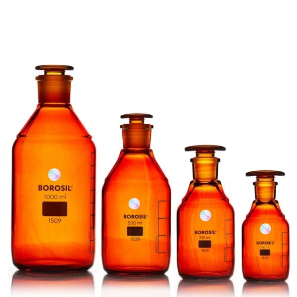 Borosil Amber Cam Miyar Şişe 250 ml - Cam Tıpalı Şişe