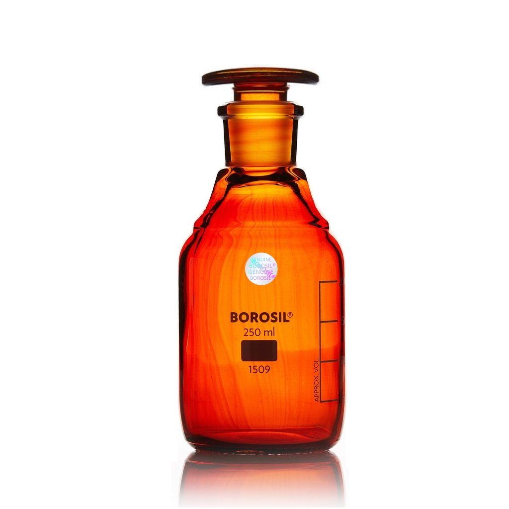 Borosil Amber Cam Miyar Şişe 250 ml - Cam Tıpalı Şişe