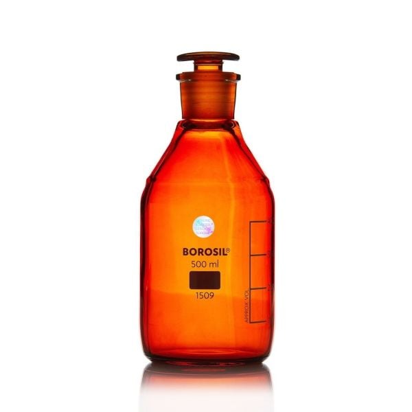 Borosil Amber Cam Miyar Şişe 500 ml - Cam Tıpalı Şişe