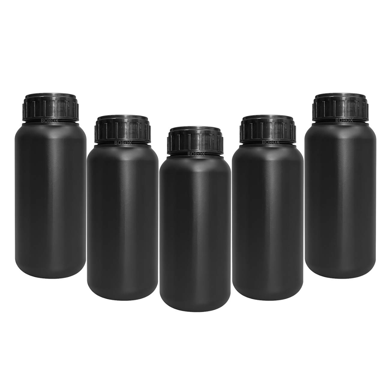 Borox Plastik Yuvarlak Şişe 500 ml Siyah - Kilit Kapaklı 5 Adet/Paket - Numune Şişesi - HDPE Şişe