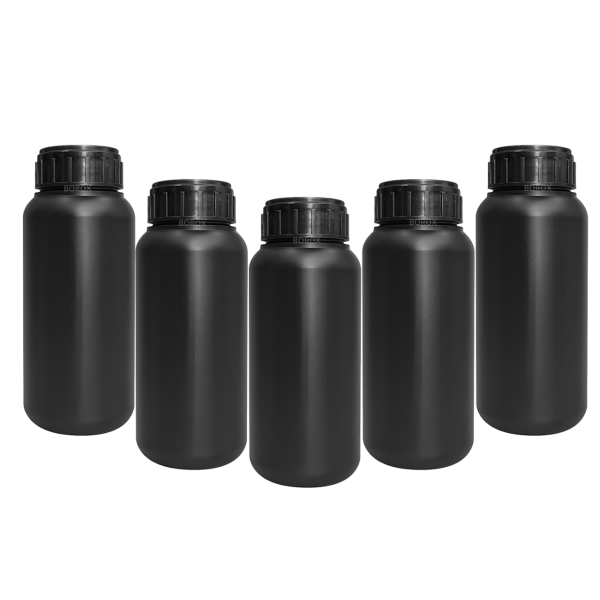Borox Plastik Yuvarlak Şişe 500 ml Siyah - Kilit Kapaklı 5 Adet/Paket - Numune Şişesi - HDPE Şişe