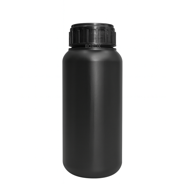 Borox Plastik Yuvarlak Şişe 500 ml Siyah - Kilit Kapaklı 5 Adet/Paket - Numune Şişesi - HDPE Şişe