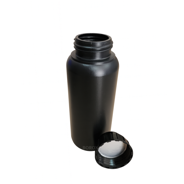 Borox Plastik Yuvarlak Şişe 500 ml Siyah - Kilit Kapaklı 5 Adet/Paket - Numune Şişesi - HDPE Şişe