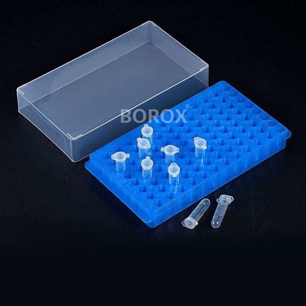 PCR Tüp Standı 0.2-0.5-1.5-2 ml İçin 96 Delikli Çift Taraflı - Kapaklı -  Eppendorf Tüp Standı - 10 Adet Toptan