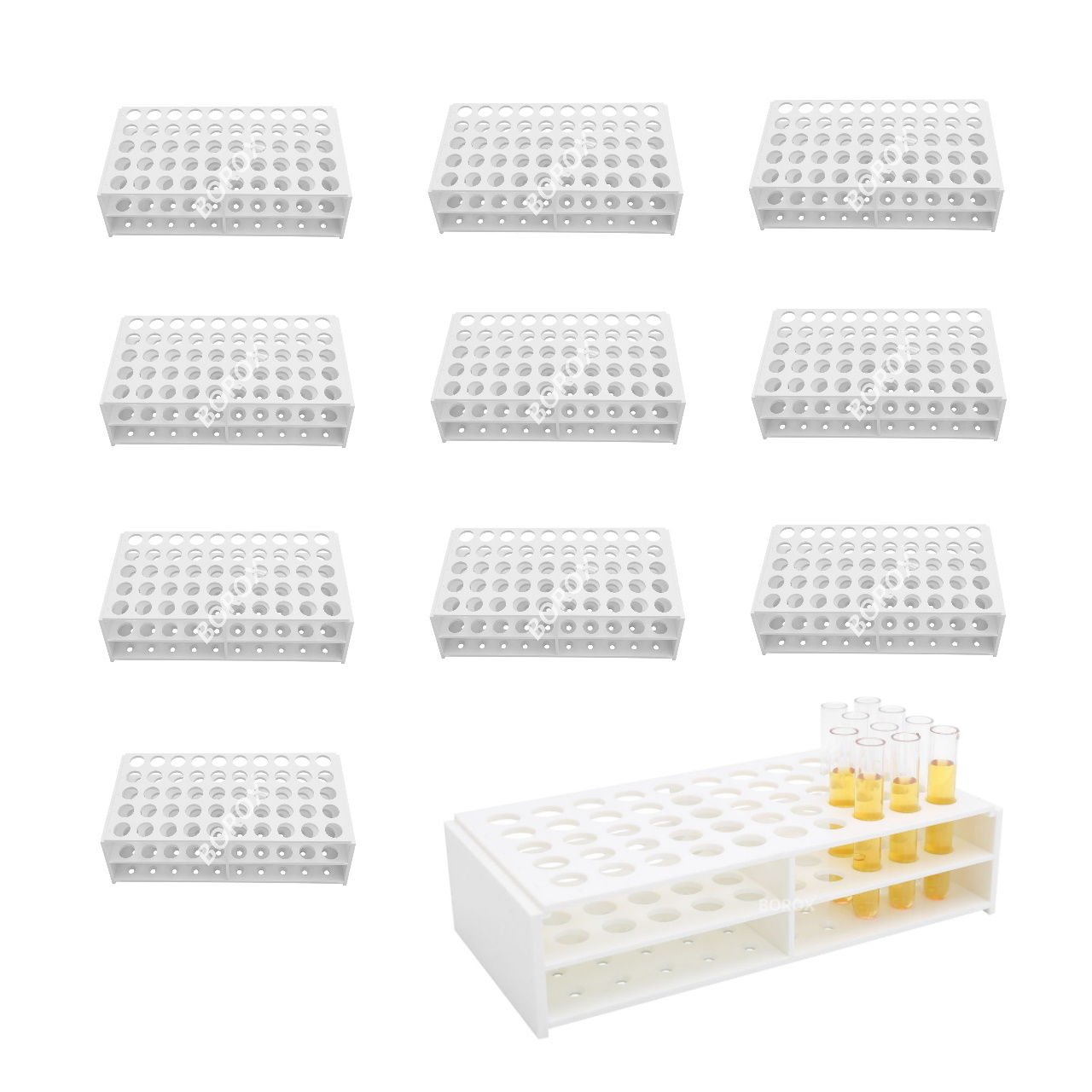 Borox Tüp Standı 50 Tüplük - Tüp Sporu Plastik Beyaz 13mm - 10 Adet Toptan