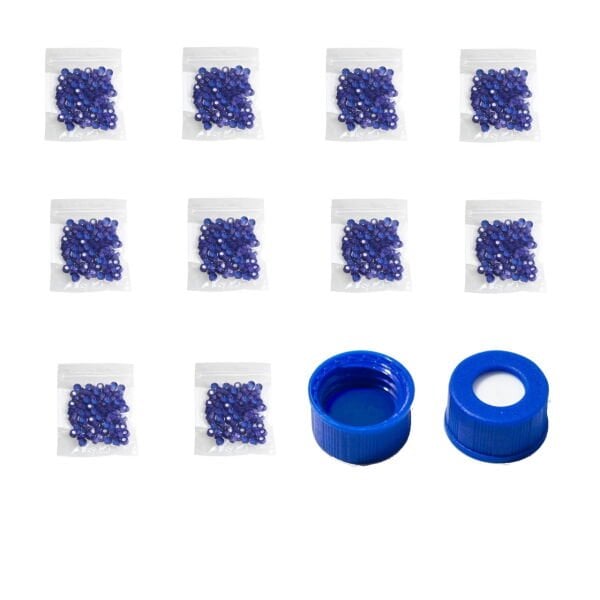 BOROX Yarıksız Mavi Screw Vial Kapağı ND9 - Mavi PTFE/Beyaz Silikon Septa - 1000 Adet Toptan