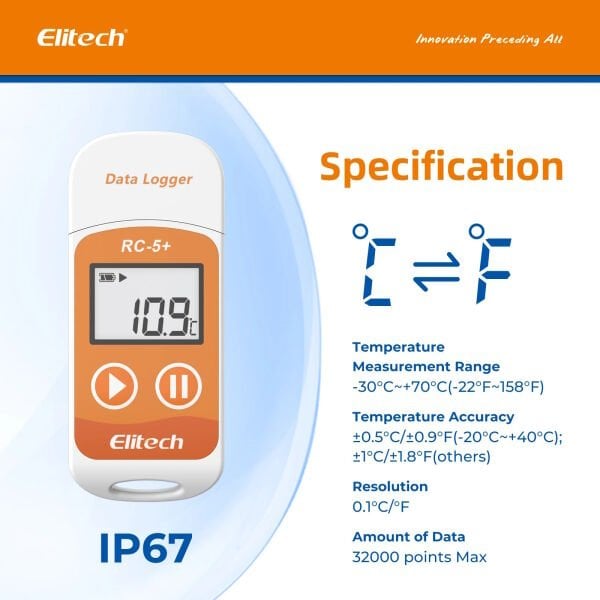 Elitech RC-5+ Sıcaklık Kayıt Cihazı Dataloger Veri Kaydedici