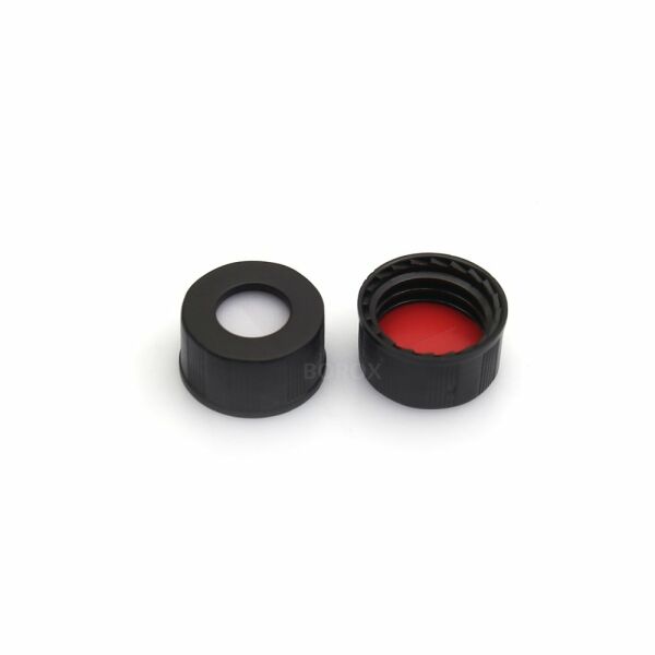 BOROX Yarıklı Siyah Screw Vial Kapağı ND9 - Kırmızı PTFE/Beyaz Silikon Septa - 1000 Adet Toptan